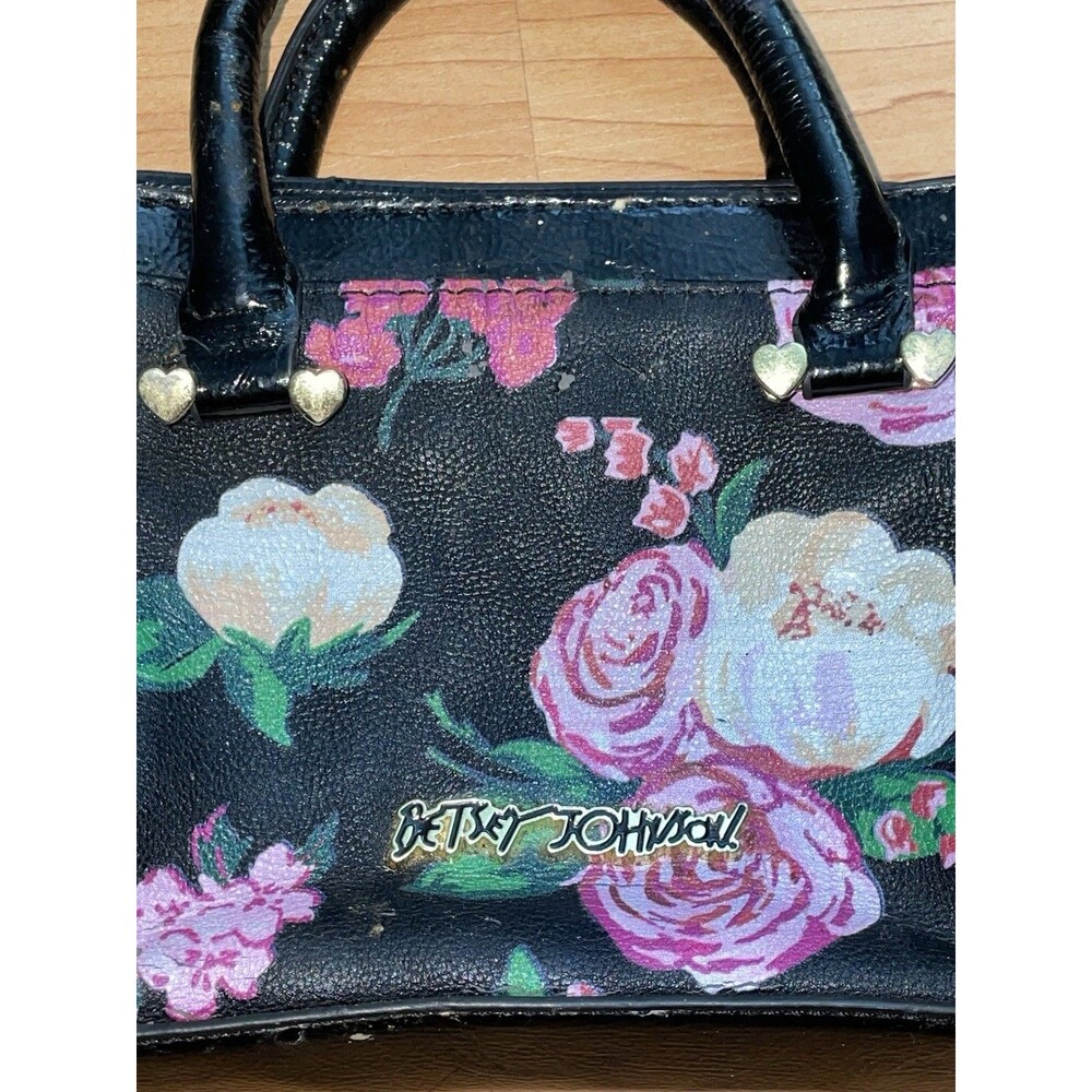 Betsey Johnson Small black Bow handbag Flower Pattern - Picture 4 of 13